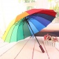 欧若拉雨伞工厂批发定制LOGO bm801直杆16骨彩虹伞纤维骨广告伞